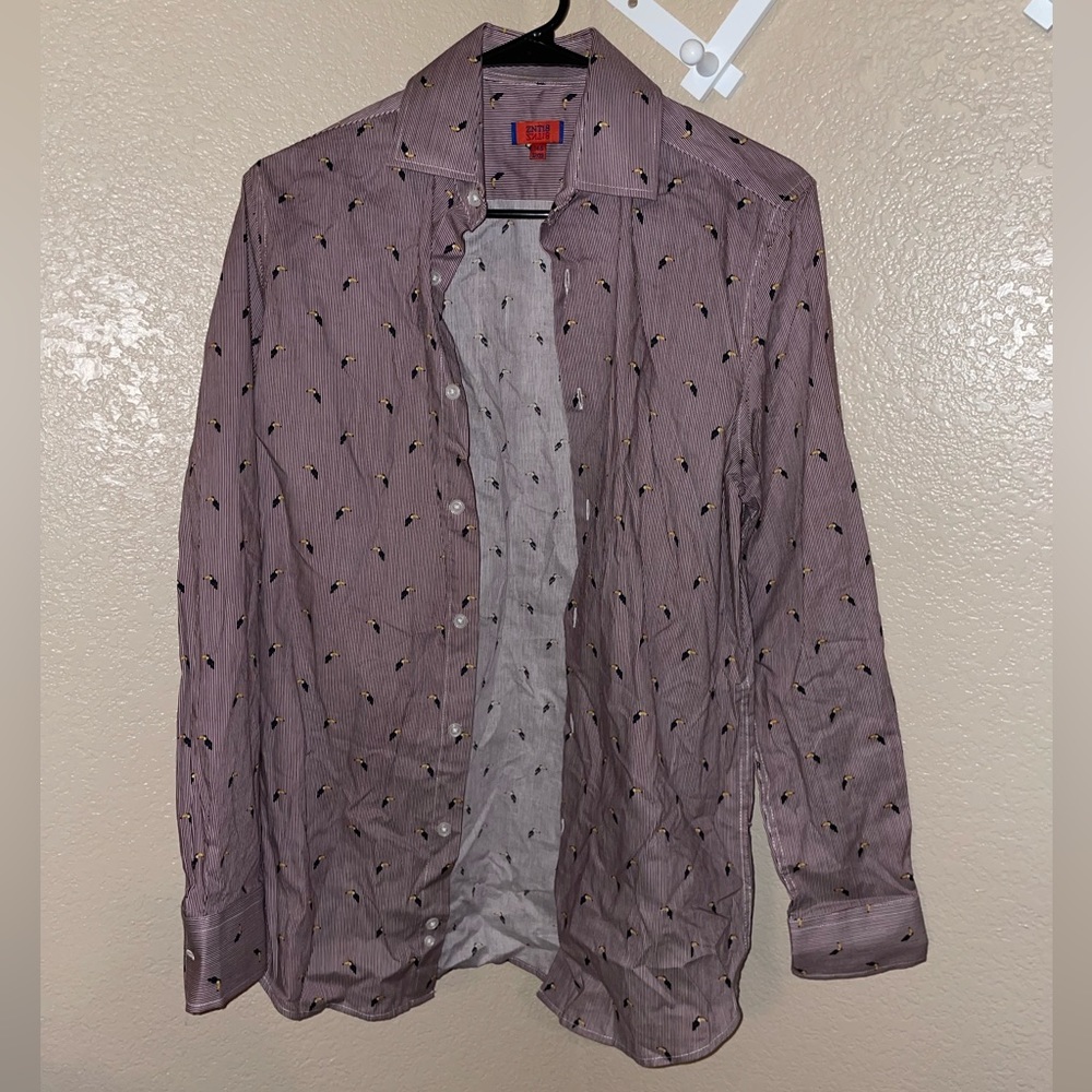 ZNT18 Purple Striped Toucan Shirt NWOT